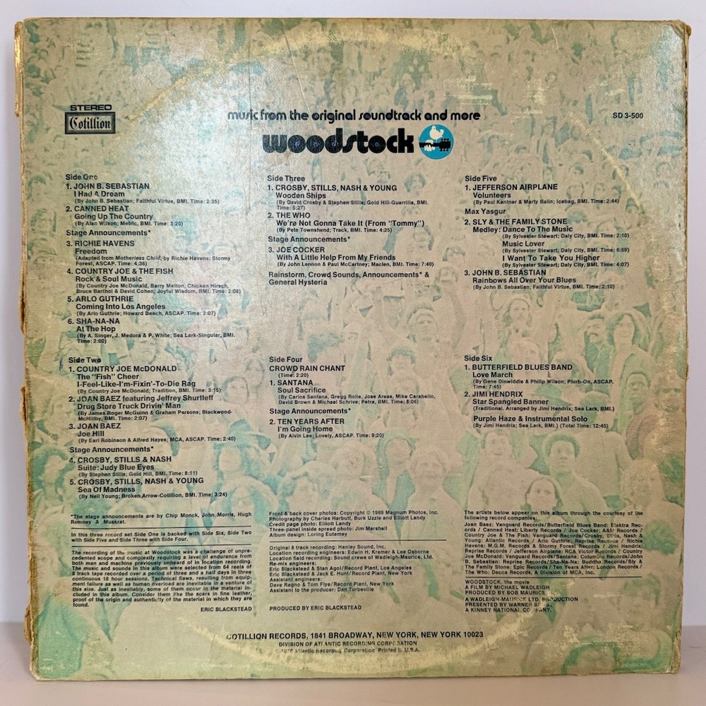 Woodstock - 3LP‎ 1970 Release Vinyl Set Soundtrack Hendrix Santana The Who VG - Picture 2 of 6